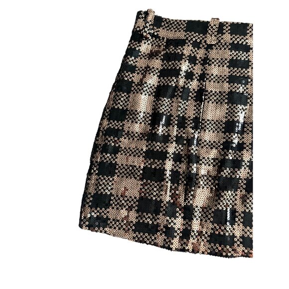 MARCELLA ACOSTA Gold Black Sequin Plaid Holiday Skirt Size Small / US 27 - Picture 2 of 8